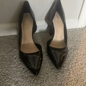 Black patent leather heel